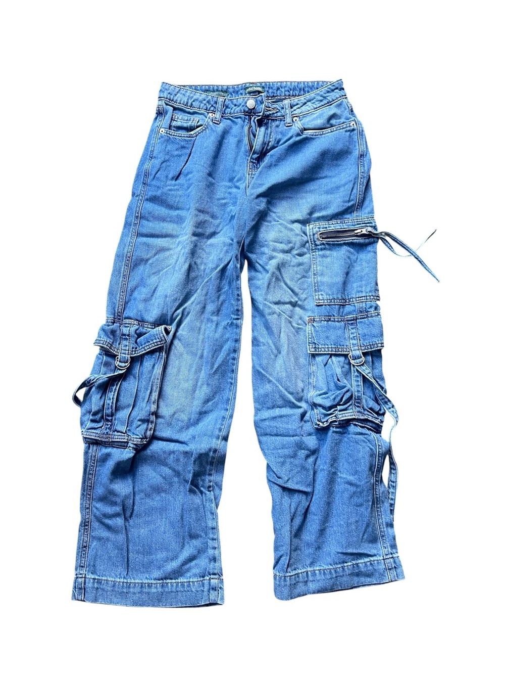 wild fable Blue Cargo Wide-Leg Jeans with Utility Pockets